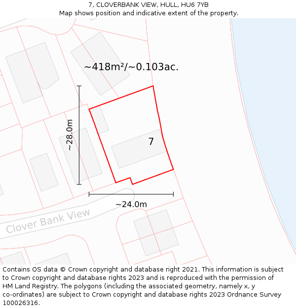 7, CLOVERBANK VIEW, HULL, HU6 7YB: Plot and title map