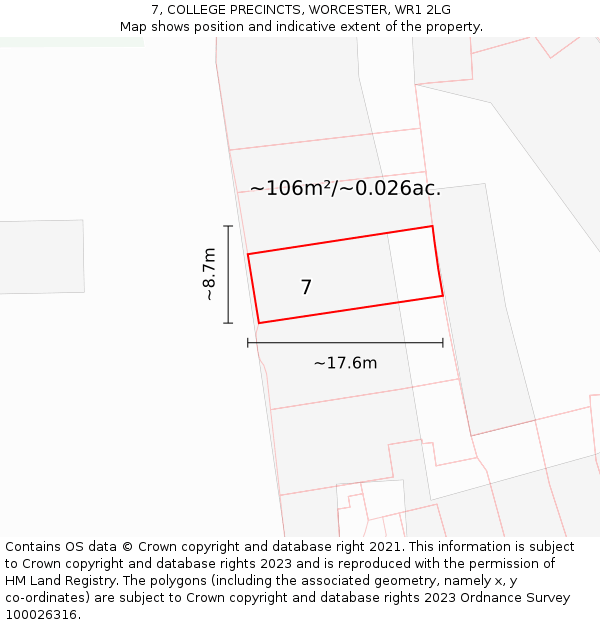 7, COLLEGE PRECINCTS, WORCESTER, WR1 2LG: Plot and title map