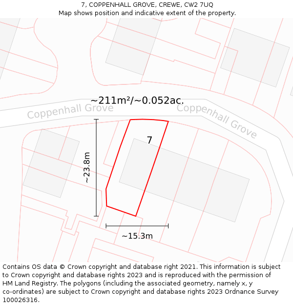 7, COPPENHALL GROVE, CREWE, CW2 7UQ: Plot and title map