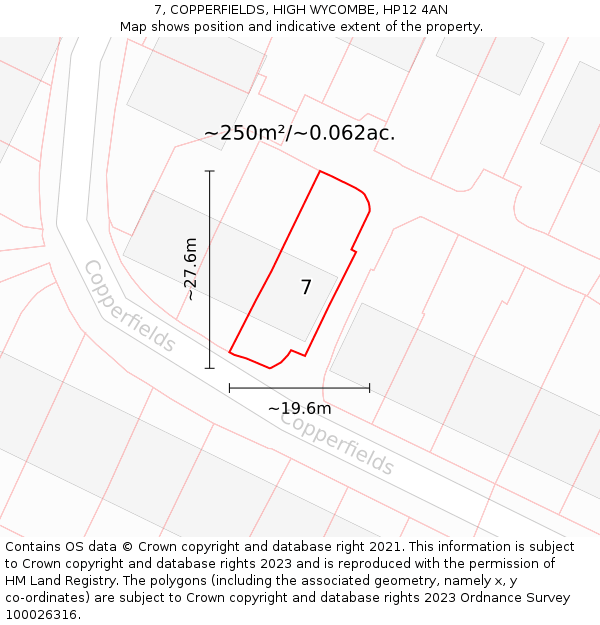 7, COPPERFIELDS, HIGH WYCOMBE, HP12 4AN: Plot and title map