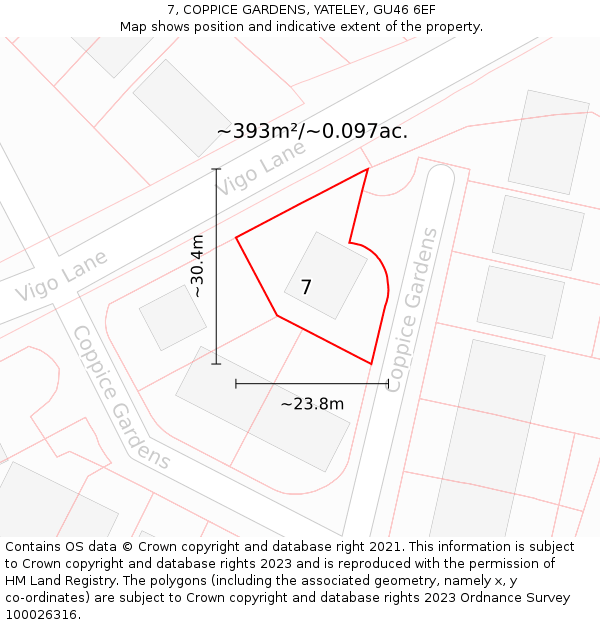 7, COPPICE GARDENS, YATELEY, GU46 6EF: Plot and title map