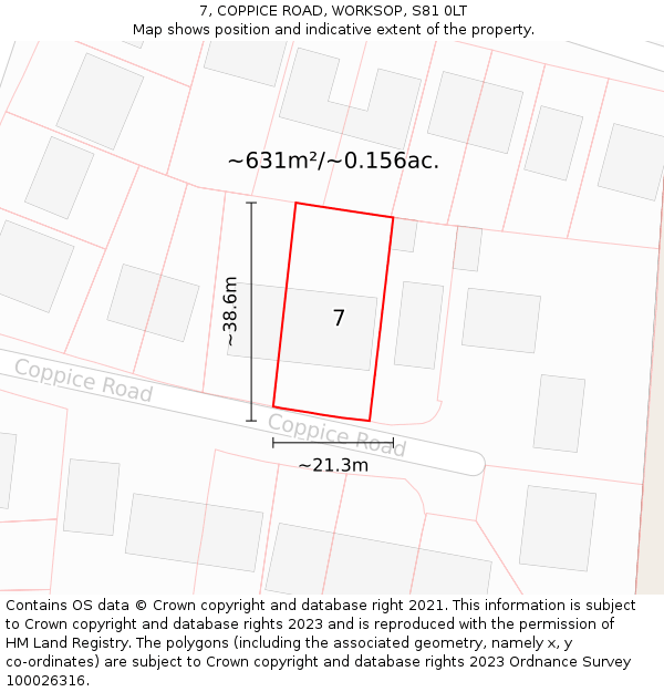 7, COPPICE ROAD, WORKSOP, S81 0LT: Plot and title map