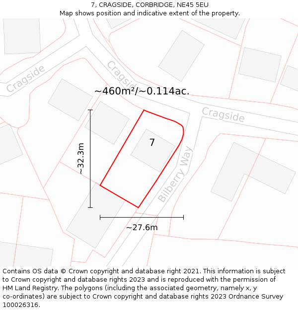 7, CRAGSIDE, CORBRIDGE, NE45 5EU: Plot and title map