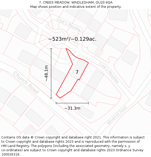 7, CREES MEADOW, WINDLESHAM, GU20 6QA: Plot and title map