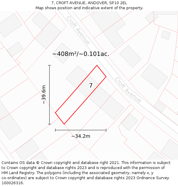 7, CROFT AVENUE, ANDOVER, SP10 2EL: Plot and title map