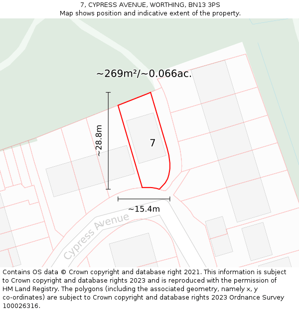 7, CYPRESS AVENUE, WORTHING, BN13 3PS: Plot and title map