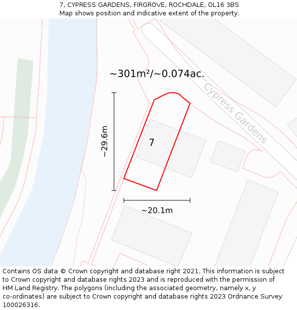 7, CYPRESS GARDENS, FIRGROVE, ROCHDALE, OL16 3BS: Plot and title map