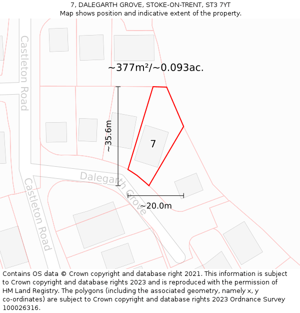 7, DALEGARTH GROVE, STOKE-ON-TRENT, ST3 7YT: Plot and title map