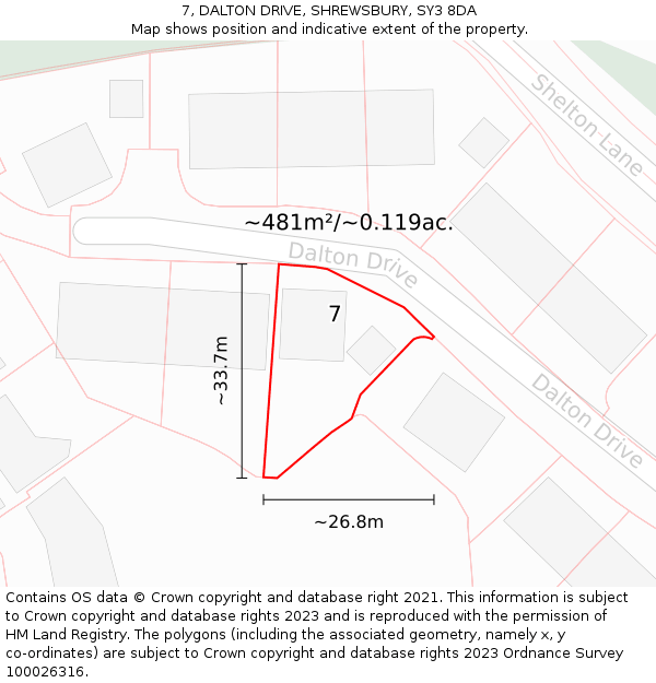 7, DALTON DRIVE, SHREWSBURY, SY3 8DA: Plot and title map