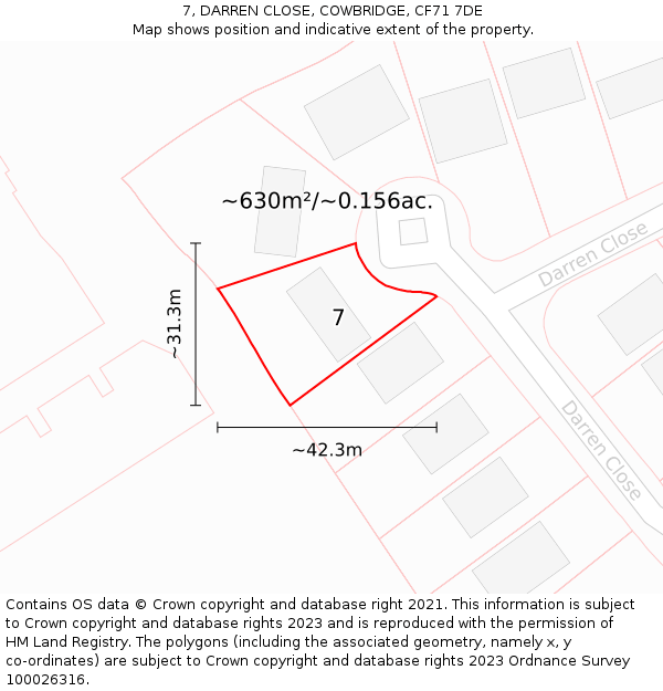 7, DARREN CLOSE, COWBRIDGE, CF71 7DE: Plot and title map