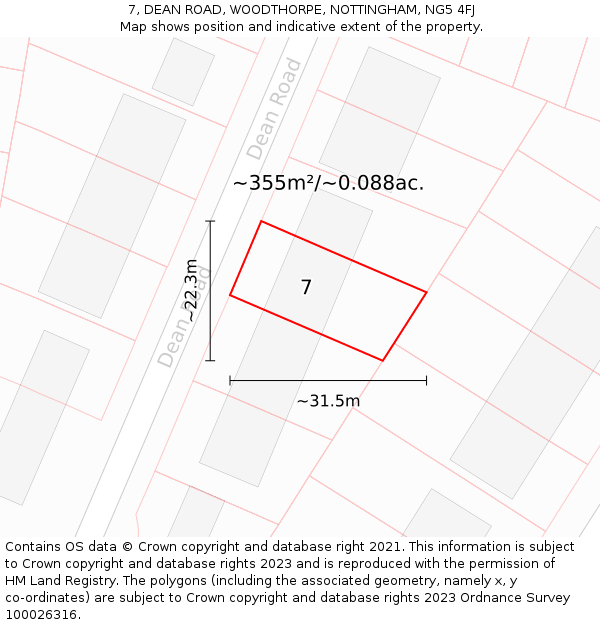 7, DEAN ROAD, WOODTHORPE, NOTTINGHAM, NG5 4FJ: Plot and title map