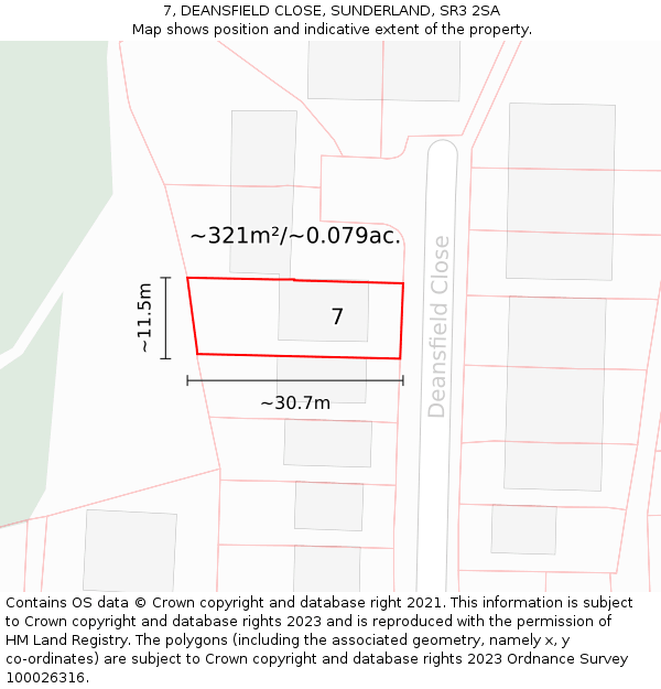 7, DEANSFIELD CLOSE, SUNDERLAND, SR3 2SA: Plot and title map