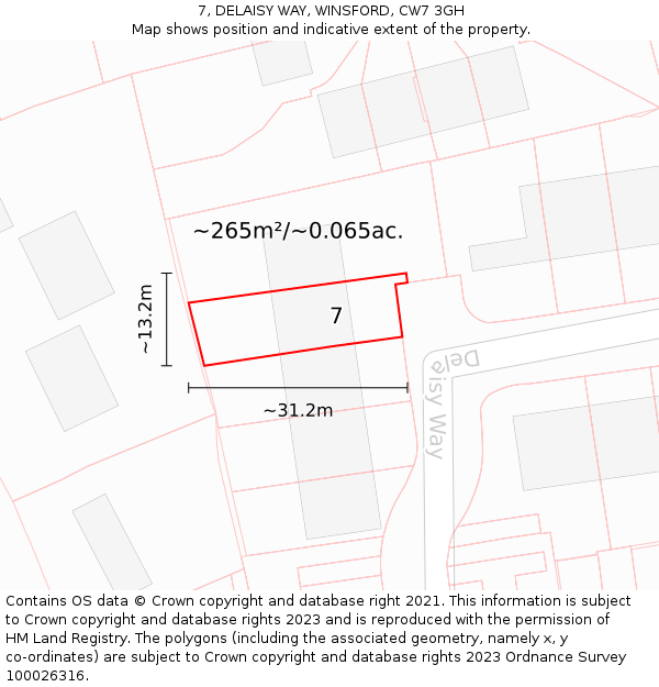 7, DELAISY WAY, WINSFORD, CW7 3GH: Plot and title map