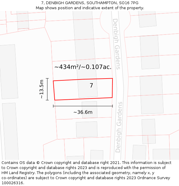 7, DENBIGH GARDENS, SOUTHAMPTON, SO16 7PG: Plot and title map