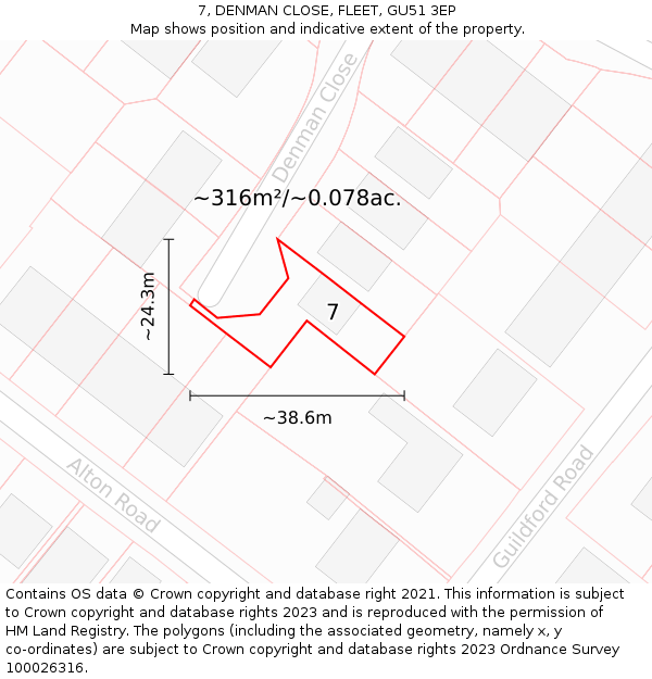 7, DENMAN CLOSE, FLEET, GU51 3EP: Plot and title map