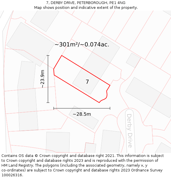 7, DERBY DRIVE, PETERBOROUGH, PE1 4NG: Plot and title map