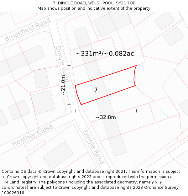 7, DINGLE ROAD, WELSHPOOL, SY21 7QB: Plot and title map