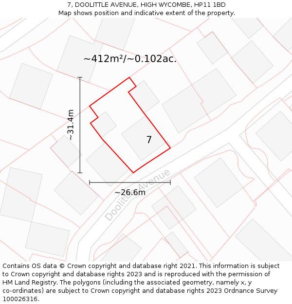 7, DOOLITTLE AVENUE, HIGH WYCOMBE, HP11 1BD: Plot and title map