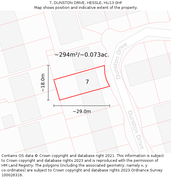 7, DUNSTON DRIVE, HESSLE, HU13 0HF: Plot and title map