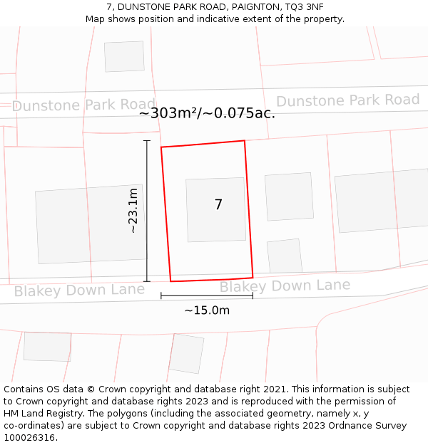 7, DUNSTONE PARK ROAD, PAIGNTON, TQ3 3NF: Plot and title map
