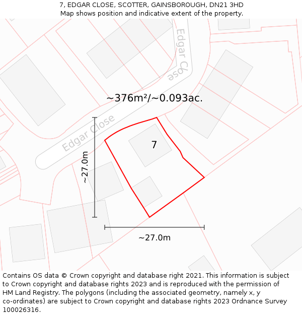 7, EDGAR CLOSE, SCOTTER, GAINSBOROUGH, DN21 3HD: Plot and title map