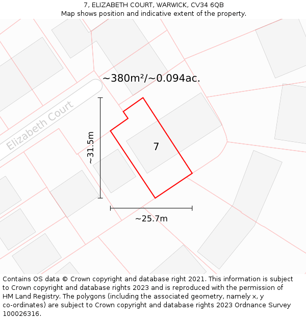 7, ELIZABETH COURT, WARWICK, CV34 6QB: Plot and title map