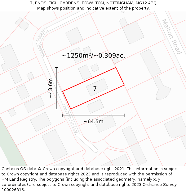 7, ENDSLEIGH GARDENS, EDWALTON, NOTTINGHAM, NG12 4BQ: Plot and title map