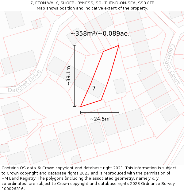 7, ETON WALK, SHOEBURYNESS, SOUTHEND-ON-SEA, SS3 8TB: Plot and title map