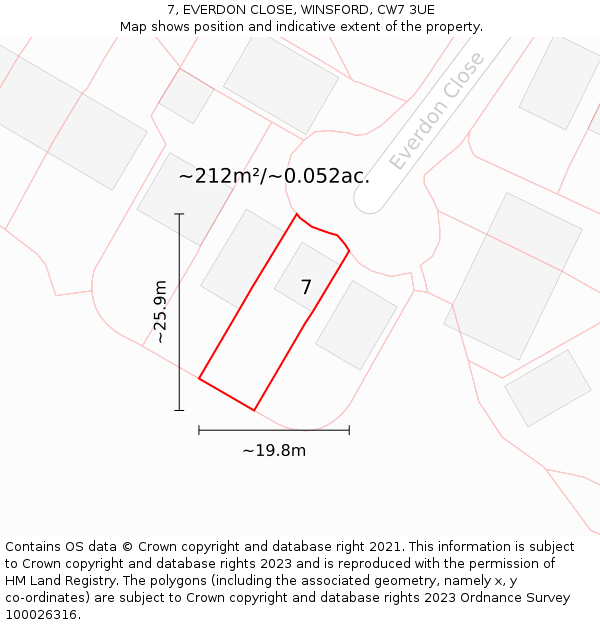 7, EVERDON CLOSE, WINSFORD, CW7 3UE: Plot and title map