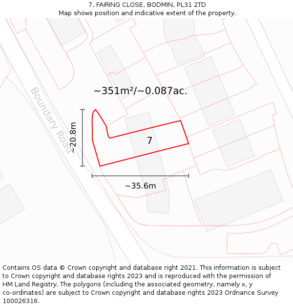 7, FAIRING CLOSE, BODMIN, PL31 2TD: Plot and title map