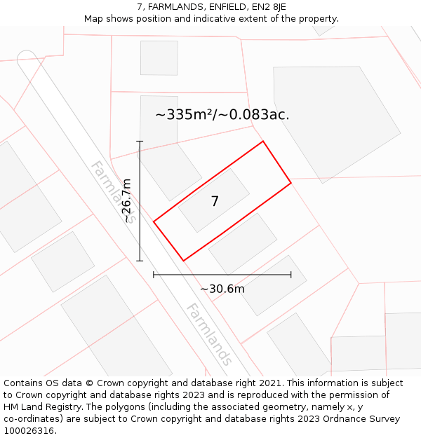 7, FARMLANDS, ENFIELD, EN2 8JE: Plot and title map