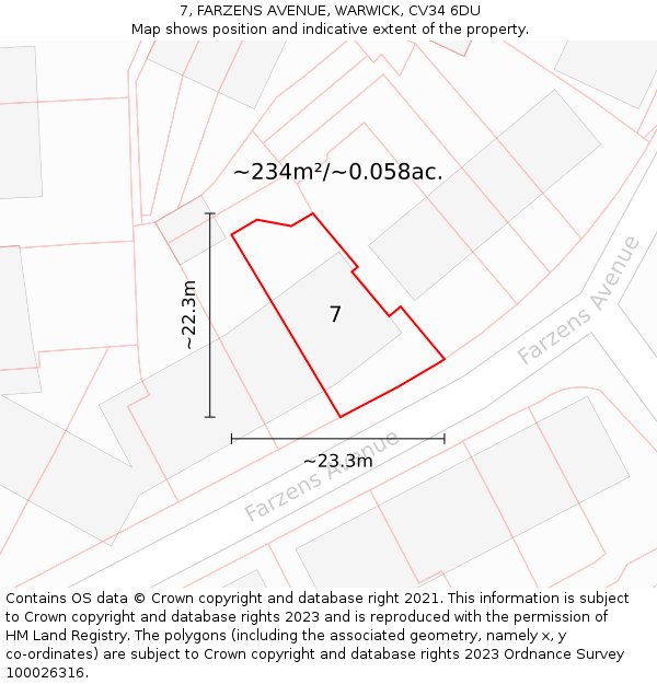 7, FARZENS AVENUE, WARWICK, CV34 6DU: Plot and title map