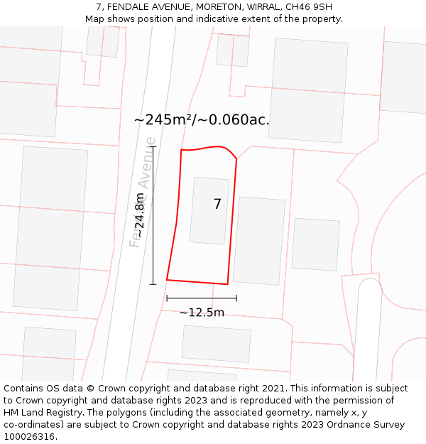 7, FENDALE AVENUE, MORETON, WIRRAL, CH46 9SH: Plot and title map