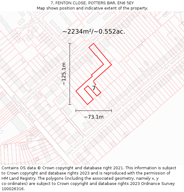 7, FENTON CLOSE, POTTERS BAR, EN6 5EY: Plot and title map