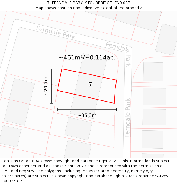 7, FERNDALE PARK, STOURBRIDGE, DY9 0RB: Plot and title map