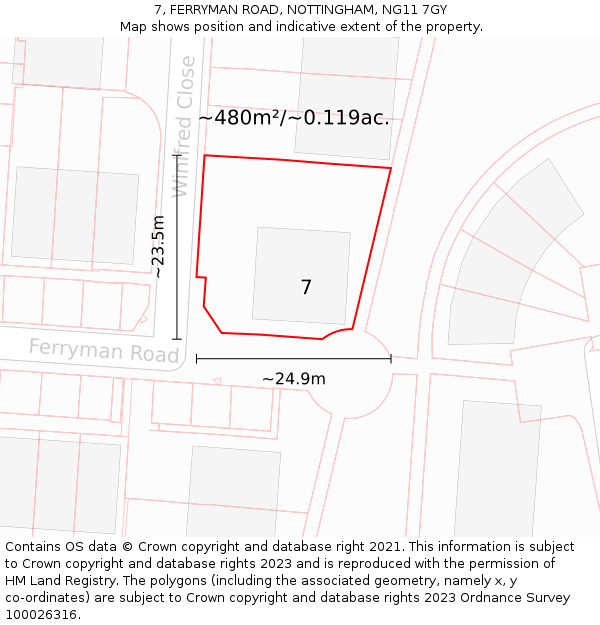 7, FERRYMAN ROAD, NOTTINGHAM, NG11 7GY: Plot and title map