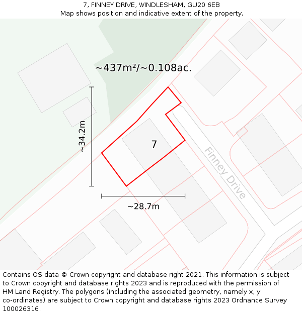 7, FINNEY DRIVE, WINDLESHAM, GU20 6EB: Plot and title map