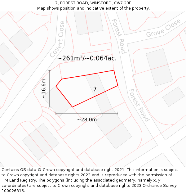 7, FOREST ROAD, WINSFORD, CW7 2RE: Plot and title map