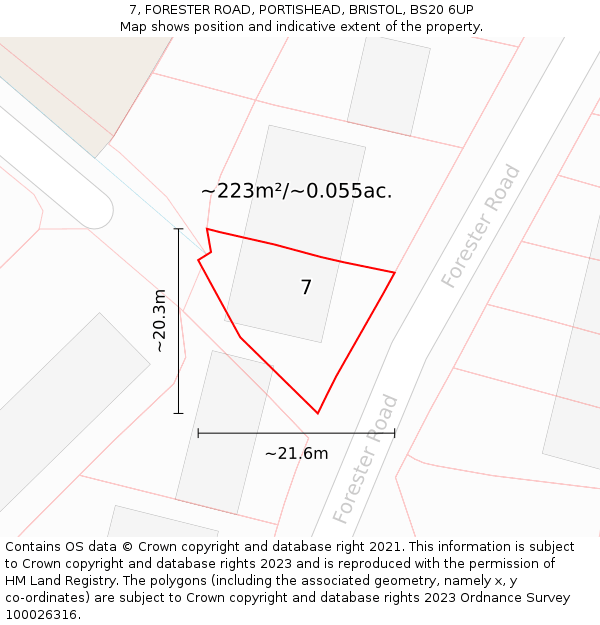 7, FORESTER ROAD, PORTISHEAD, BRISTOL, BS20 6UP: Plot and title map