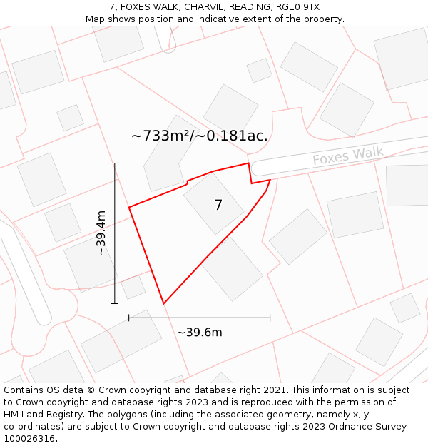 7, FOXES WALK, CHARVIL, READING, RG10 9TX: Plot and title map