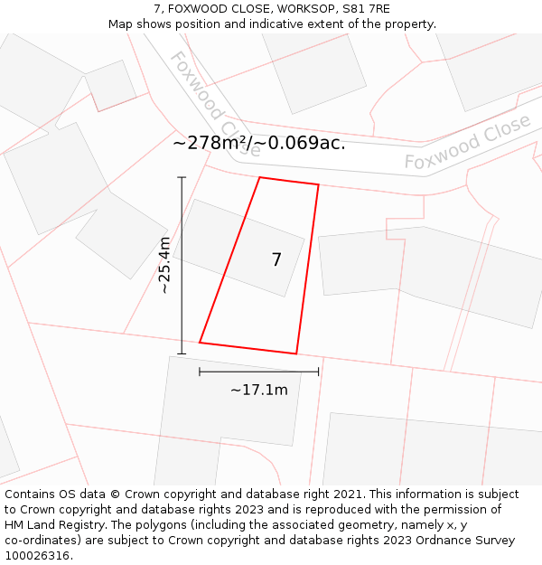 7, FOXWOOD CLOSE, WORKSOP, S81 7RE: Plot and title map