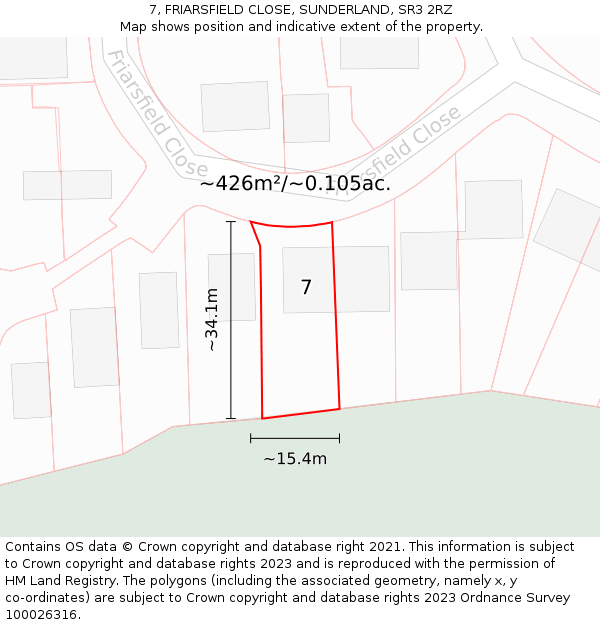 7, FRIARSFIELD CLOSE, SUNDERLAND, SR3 2RZ: Plot and title map