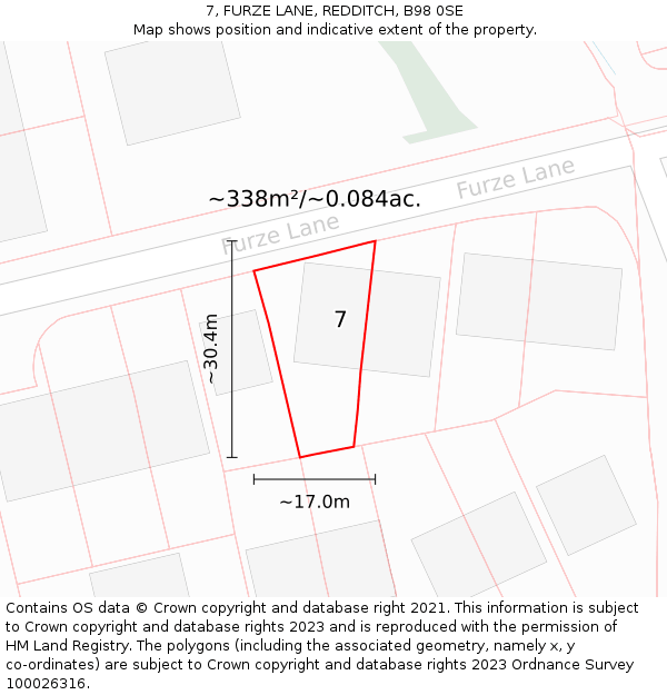 7, FURZE LANE, REDDITCH, B98 0SE: Plot and title map