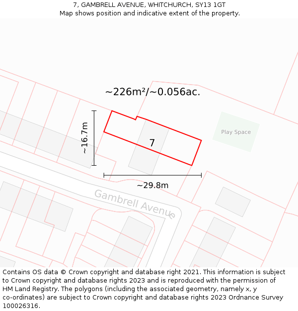 7, GAMBRELL AVENUE, WHITCHURCH, SY13 1GT: Plot and title map