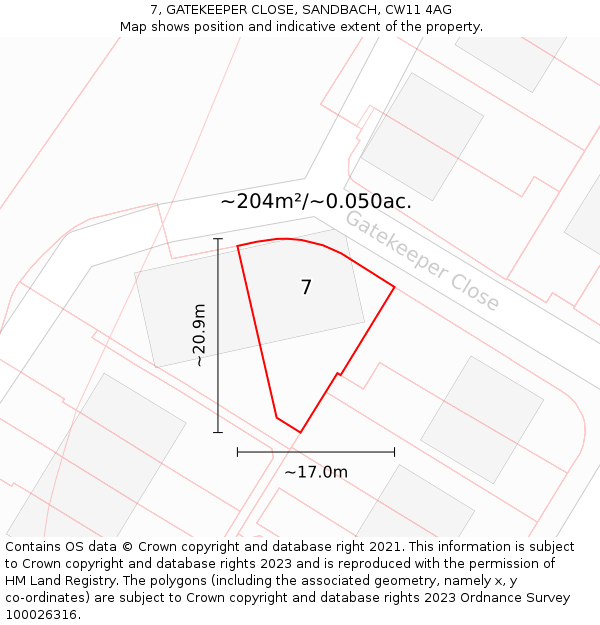 7, GATEKEEPER CLOSE, SANDBACH, CW11 4AG: Plot and title map