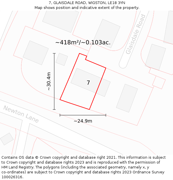 7, GLAISDALE ROAD, WIGSTON, LE18 3YN: Plot and title map