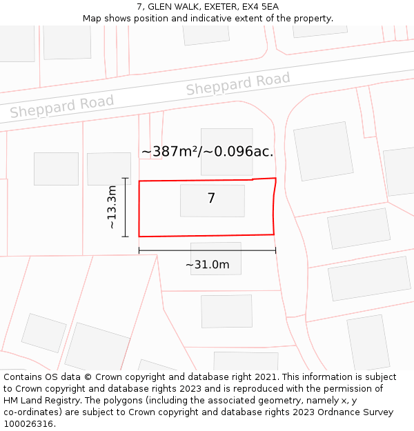 7, GLEN WALK, EXETER, EX4 5EA: Plot and title map