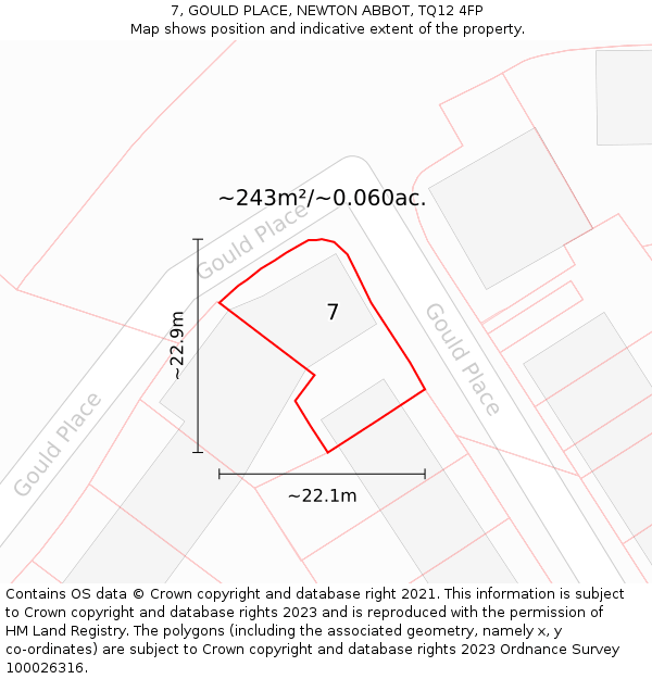 7, GOULD PLACE, NEWTON ABBOT, TQ12 4FP: Plot and title map