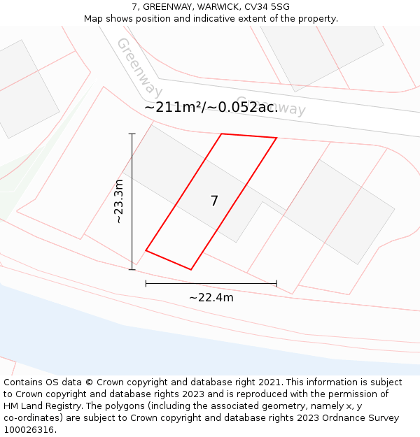 7, GREENWAY, WARWICK, CV34 5SG: Plot and title map