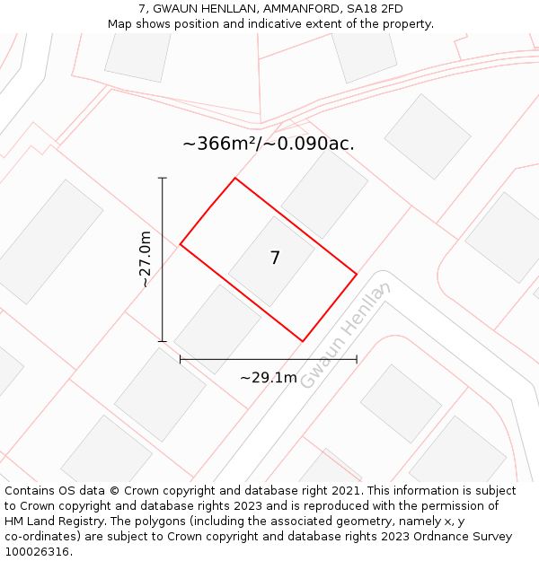 7, GWAUN HENLLAN, AMMANFORD, SA18 2FD: Plot and title map